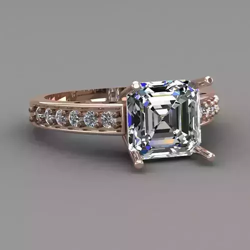 Princess cut Diamond Rose Gold Women Ring 3D print model