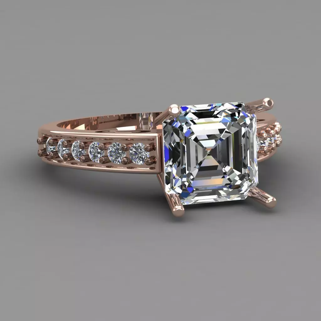 Princess cut Diamond Rose Gold Women Ring 3D print model 3D print model_0