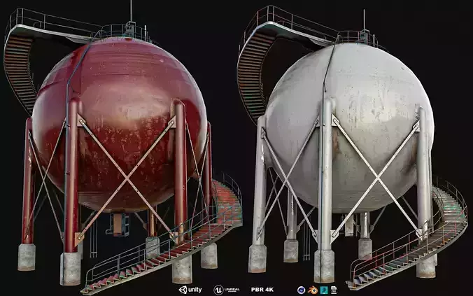Large Round Oil Silos Low-poly 3D model