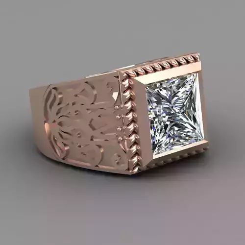 Princess cut Rose Gold Men Diamond Ring 3D print model
