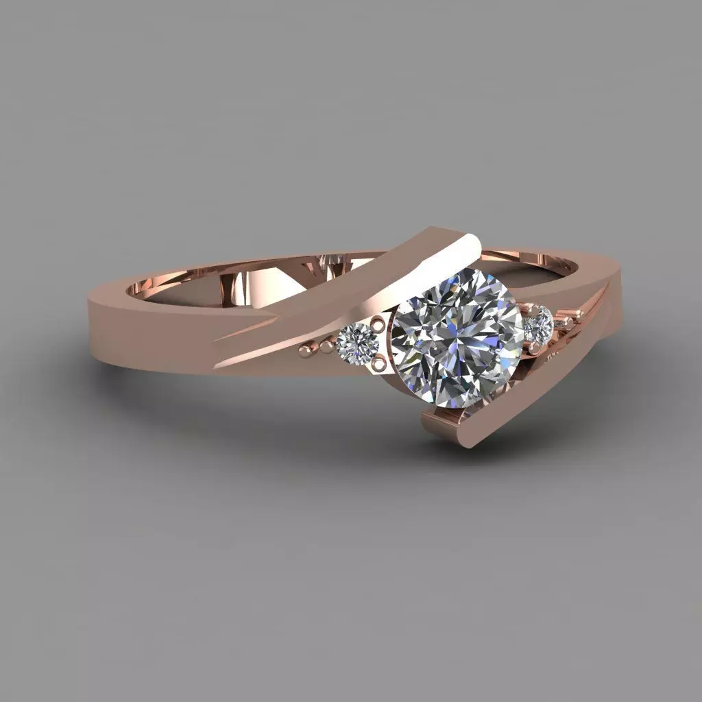 Rose Gold Women Diamond Ring 3D print model 3D print model_0