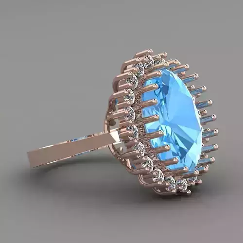Blue Topaz Rose Gold Women Diamond Ring 3D print model