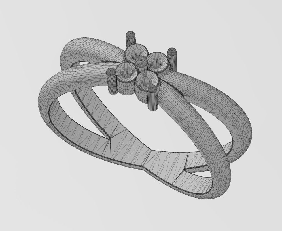 Crossed bands square cluster diamond ring US sizes 6to9 3D print model_14