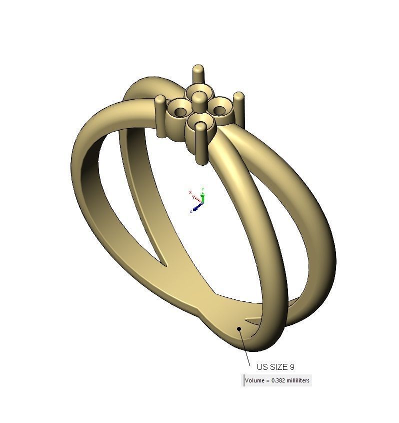 Crossed bands square cluster diamond ring US sizes 6to9 3D print model_12