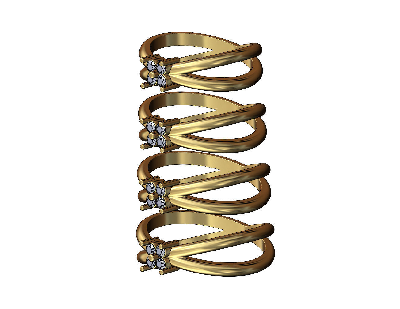 Crossed bands square cluster diamond ring US sizes 6to9 3D print model_3