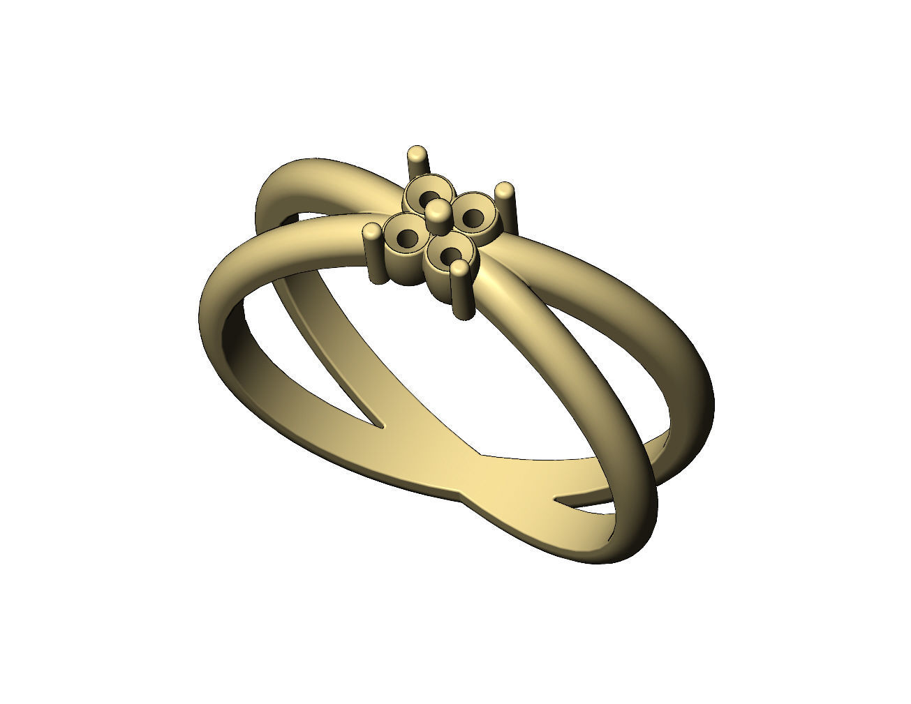 Crossed bands square cluster diamond ring US sizes 6to9 3D print model_5