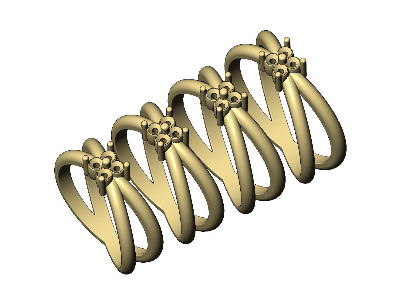 Crossed bands square cluster diamond ring US sizes 6to9 3D print model_4