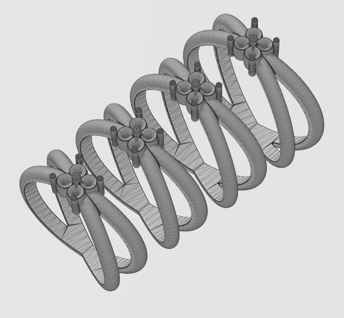 Crossed bands square cluster diamond ring US sizes 6to9 3D print model_13