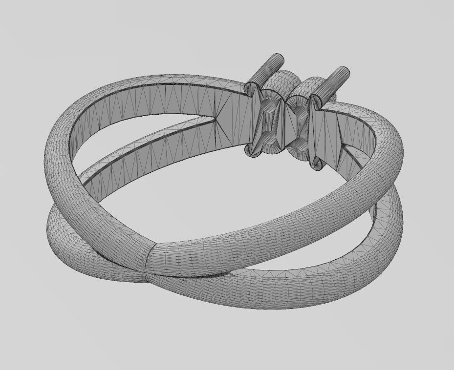 Crossed bands square cluster diamond ring US sizes 6to9 3D print model_15