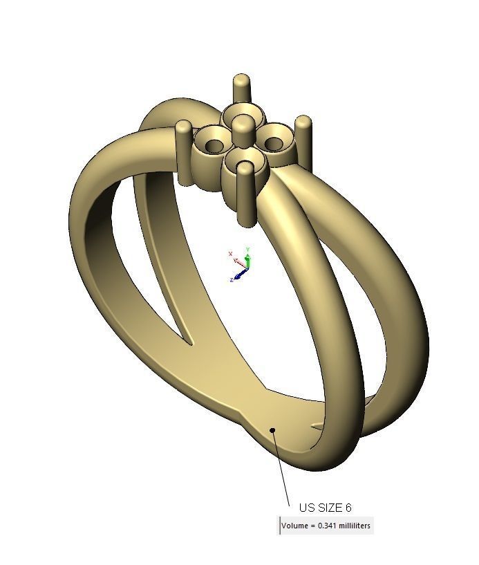 Crossed bands square cluster diamond ring US sizes 6to9 3D print model_11