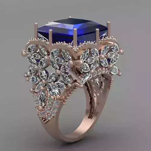 Blue Sapphire Rose Gold Women Diamond Ring 3D print model