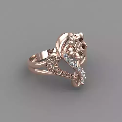 Rose Gold Women Flower Diamond Ring 3D print model