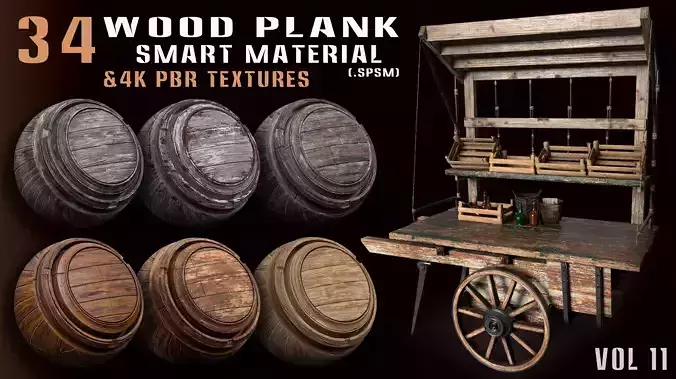 34 Wood Plank Smart Material and 4k Pbr Textures - Vol 11