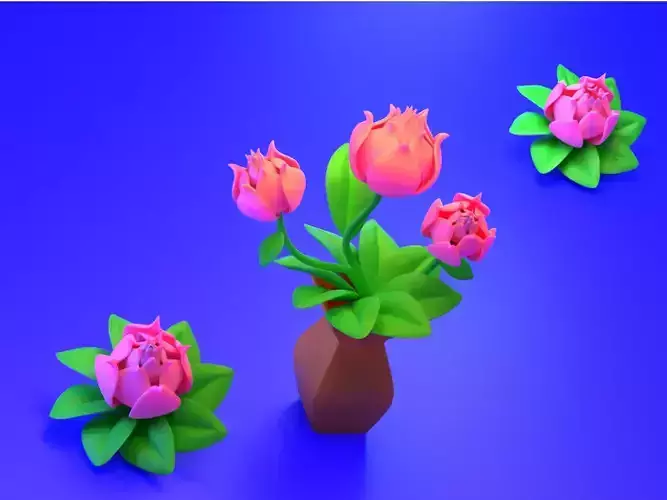 Low poly Flower with Vase Low-poly 3D model