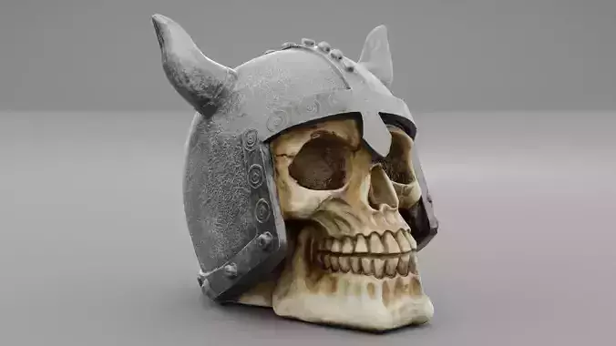 Viking Warrior Skull with helmet low-poly