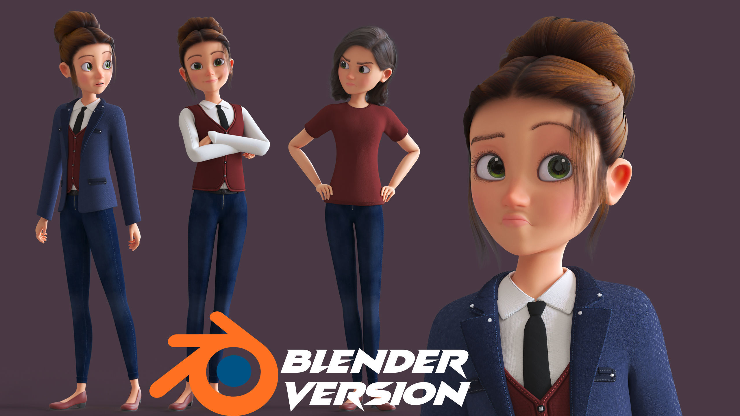 Cartoon Family 2 - Mother Father Son Daughter - BLENDER VERSION Low-poly 3D model_75