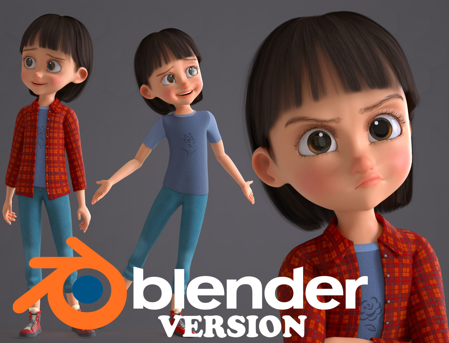 Cartoon Family 2 - Mother Father Son Daughter - BLENDER VERSION Low-poly 3D model_73