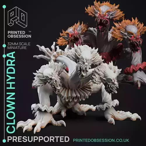 Clown Hydra - 3D Printable TTRPG - PRESUPPORTED - 32mm Scale