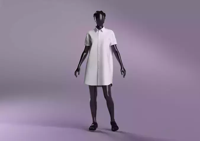 Woman Basic Shirt Dress Modeling in Clo3D - Marvelous Designer Free 3D model