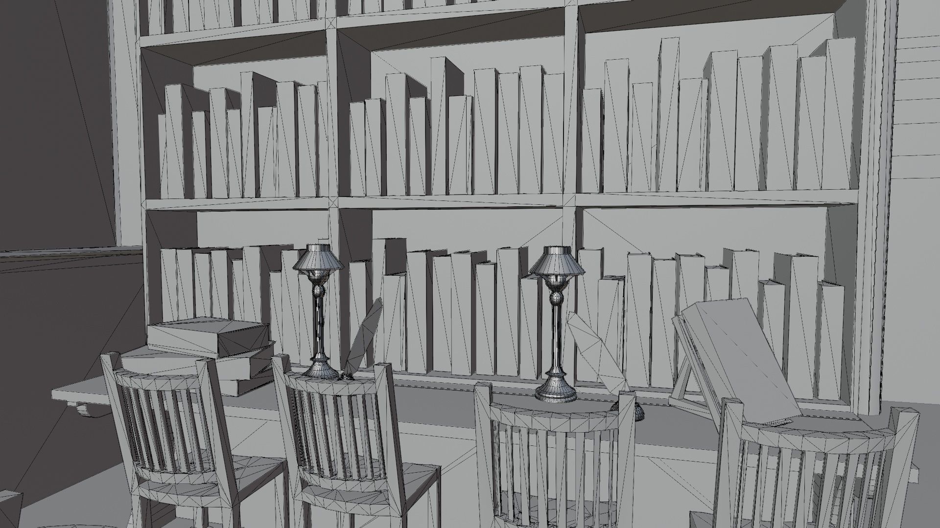 Library old room public Gothic props modular Low-poly 3D model_18