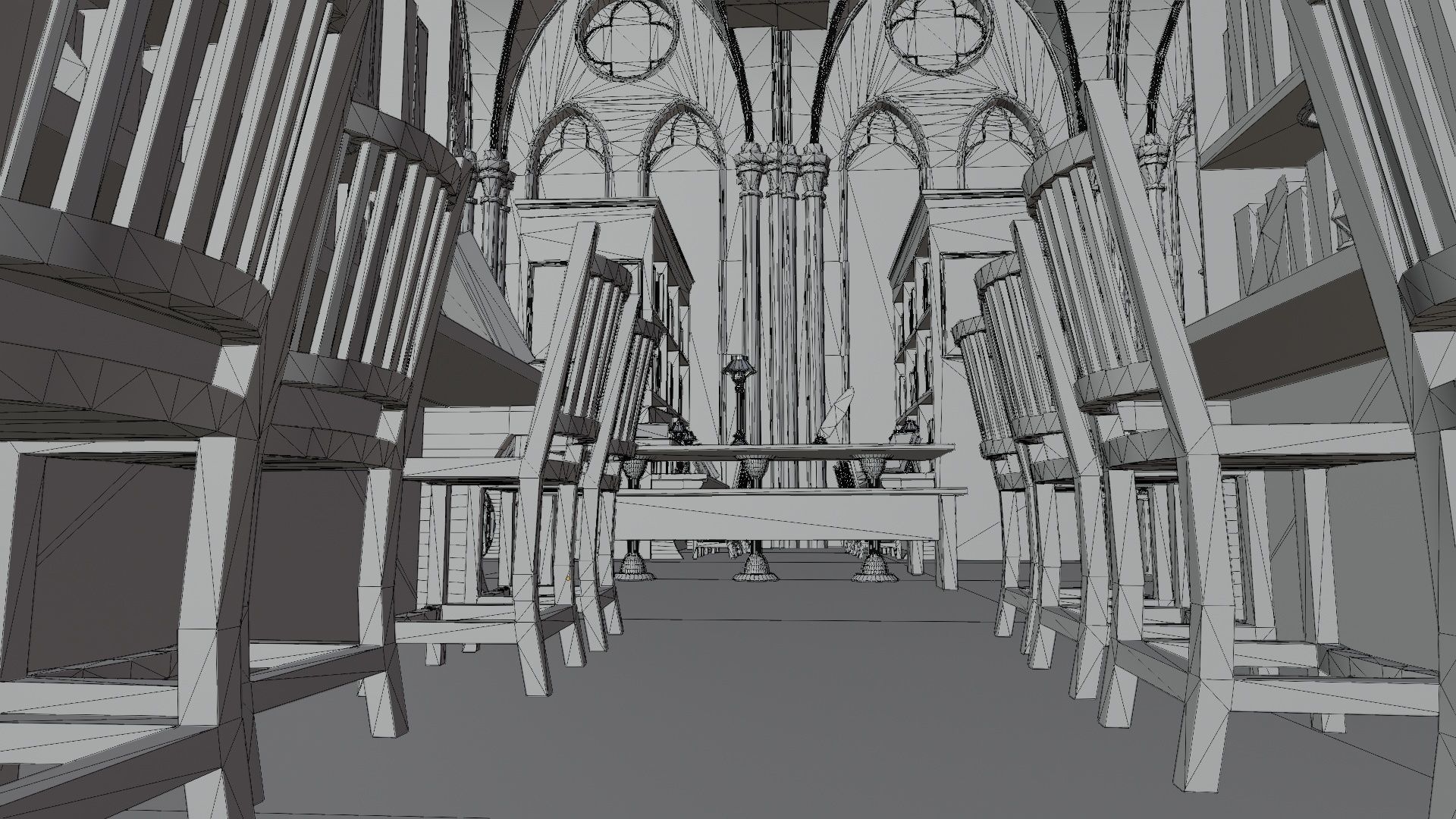 Library old room public Gothic props modular Low-poly 3D model_19
