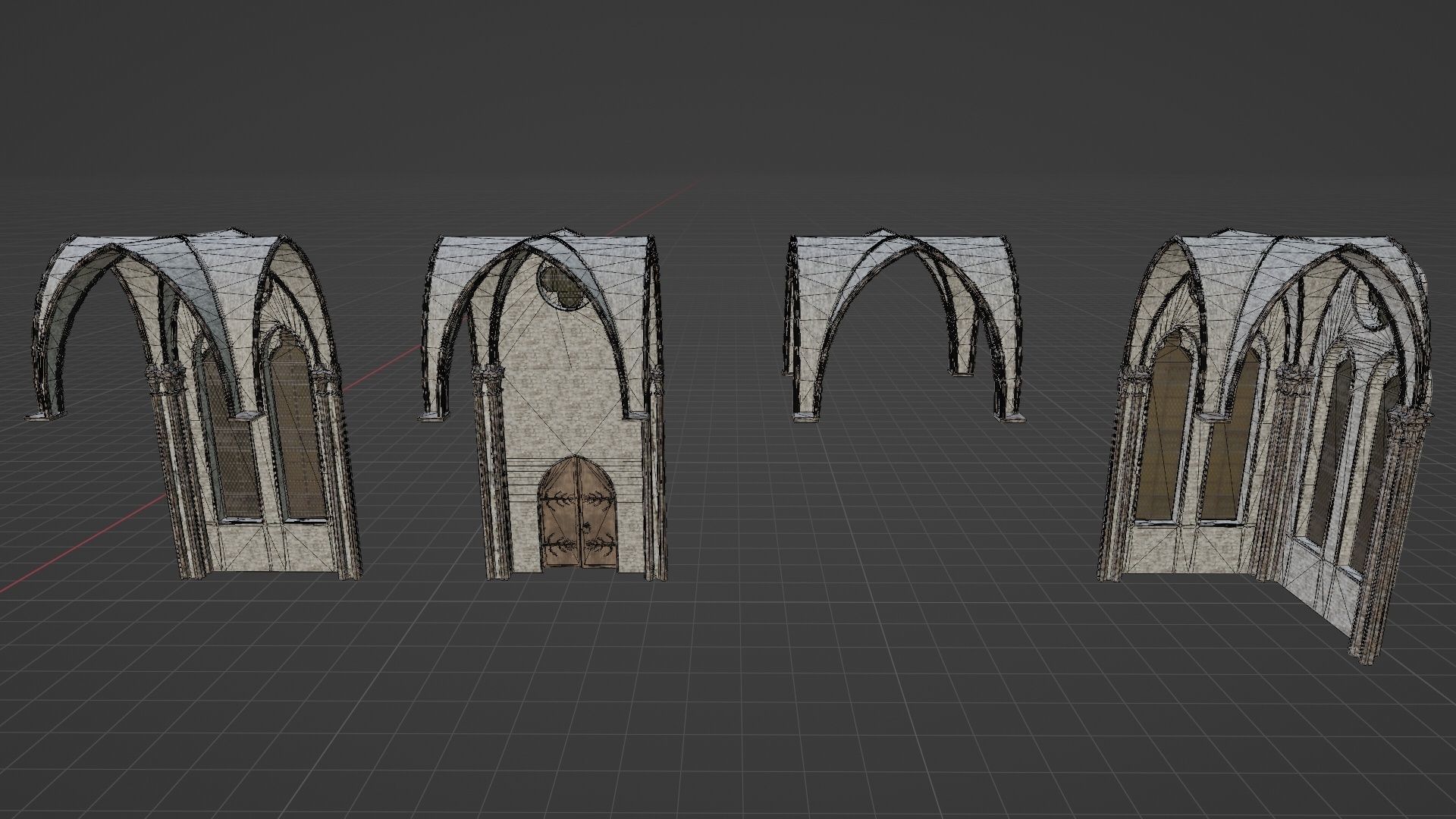 Library old room public Gothic props modular Low-poly 3D model_29