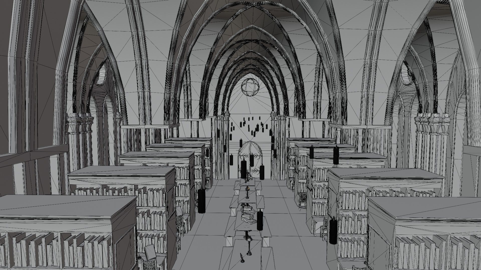 Library old room public Gothic props modular Low-poly 3D model_16