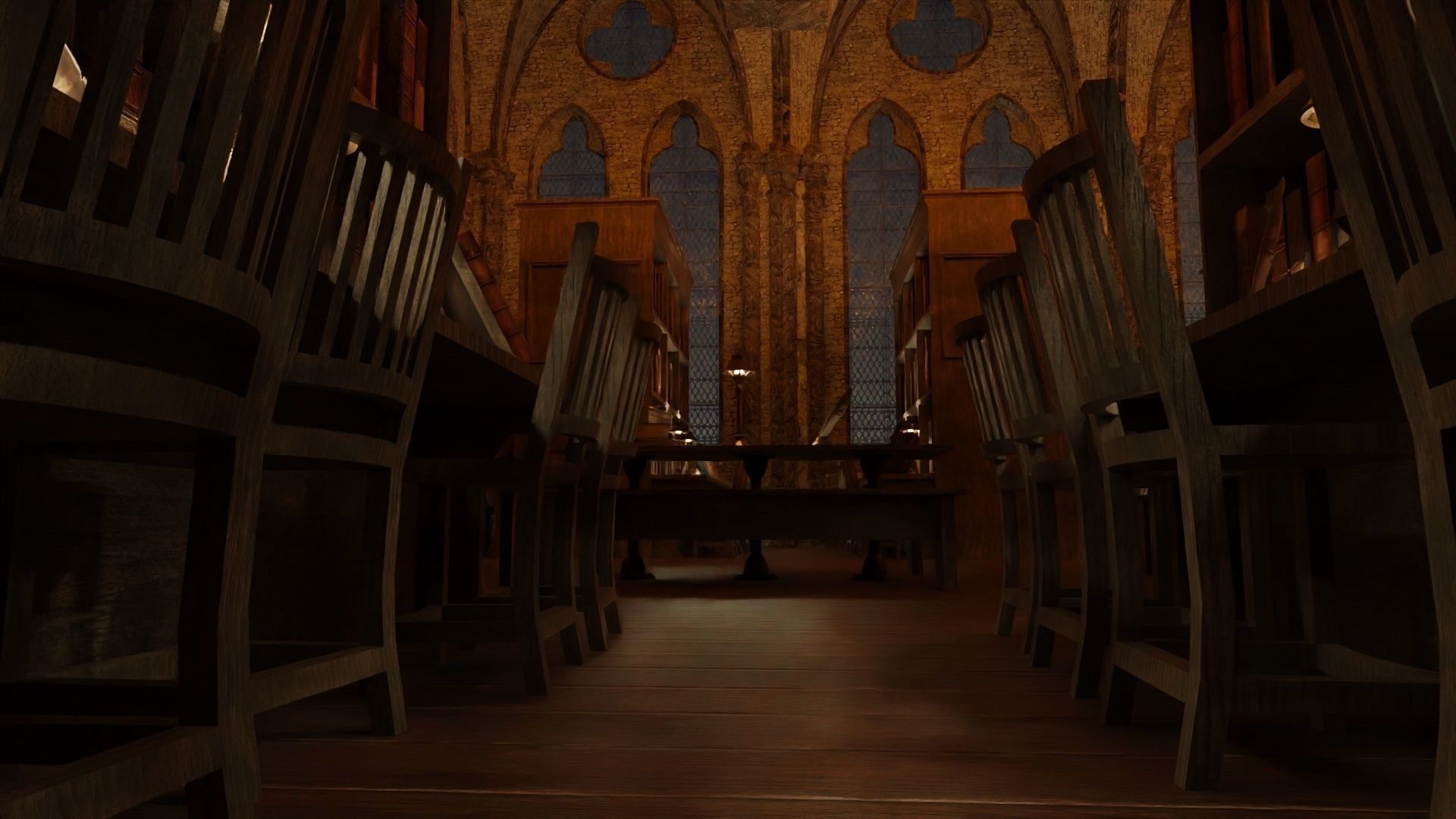 Library old room public Gothic props modular Low-poly 3D model_9