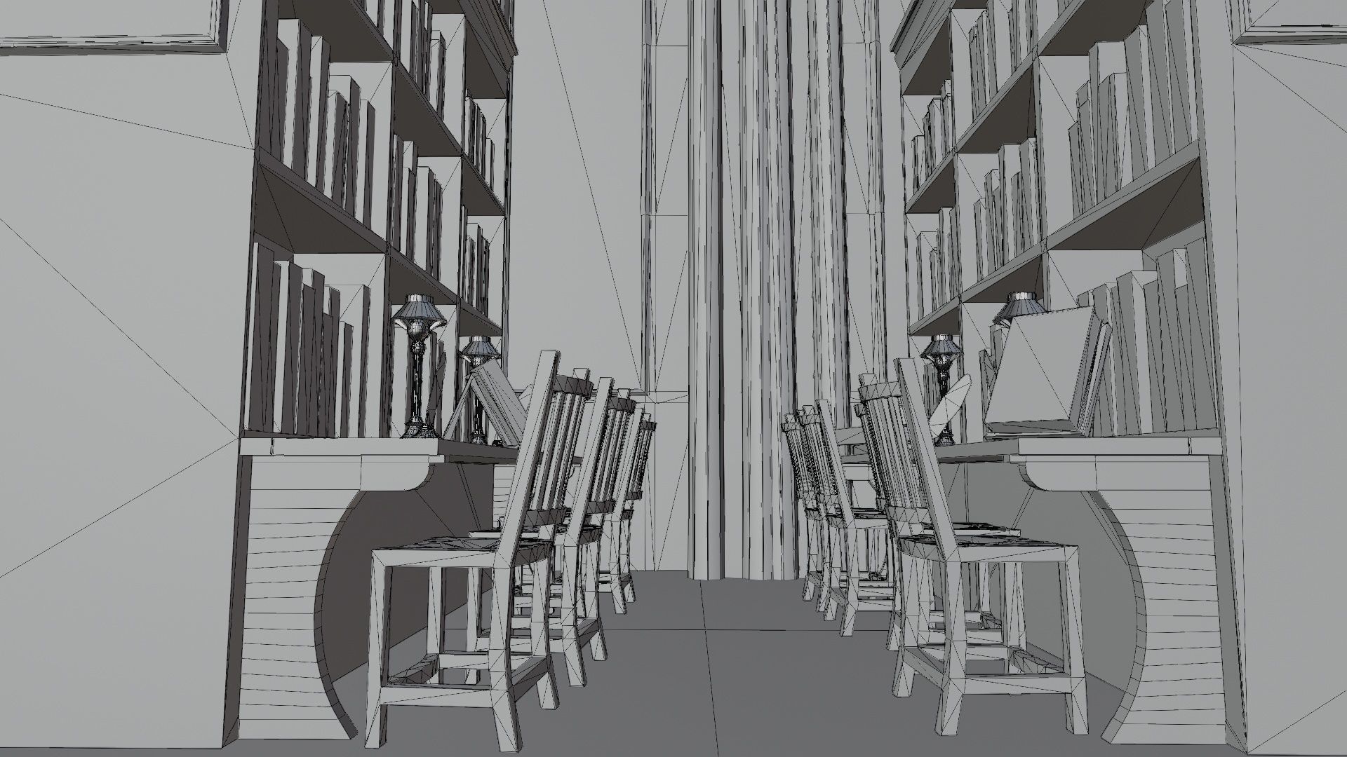 Library old room public Gothic props modular Low-poly 3D model_13