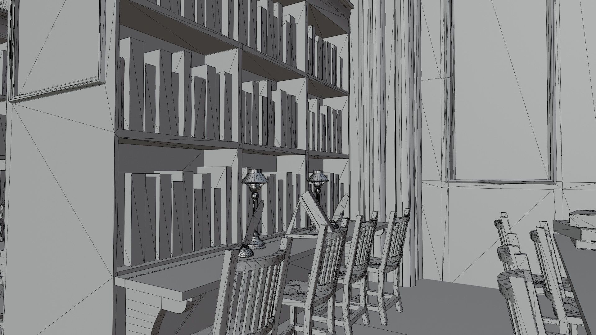 Library old room public Gothic props modular Low-poly 3D model_12