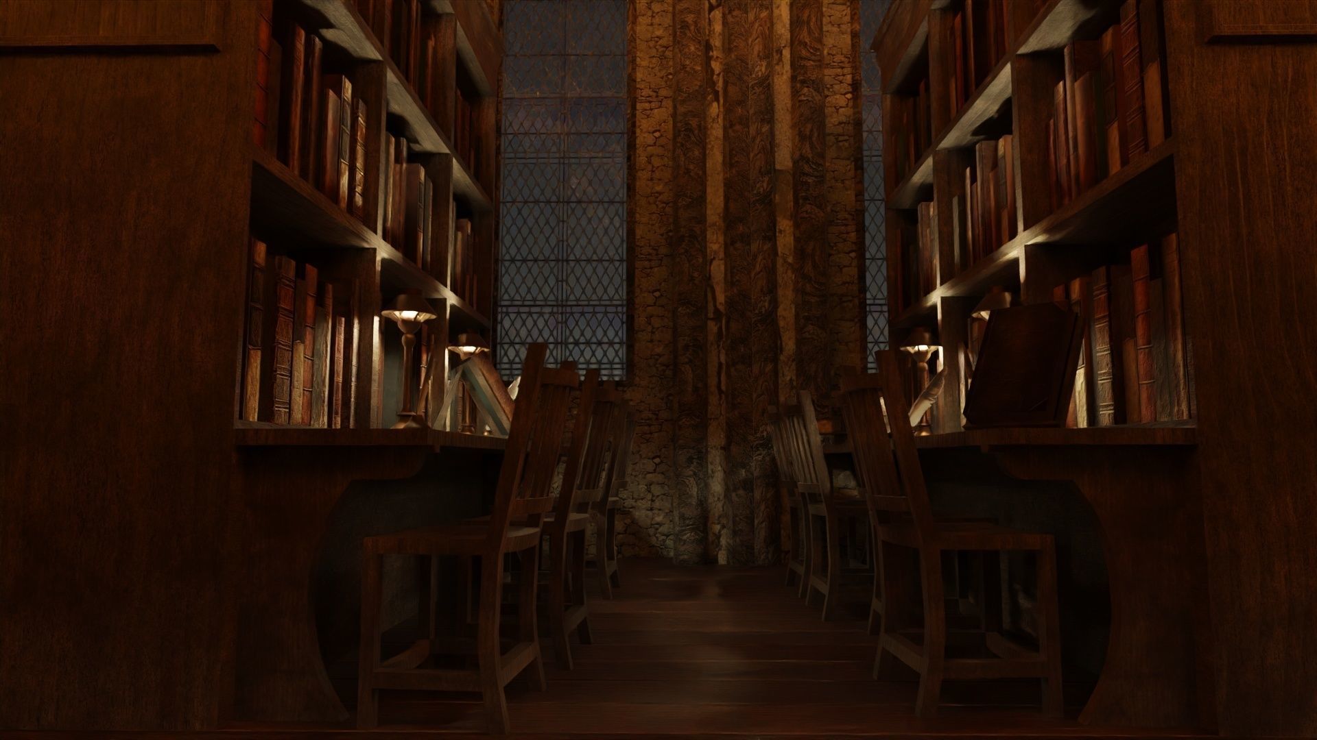 Library old room public Gothic props modular Low-poly 3D model_3