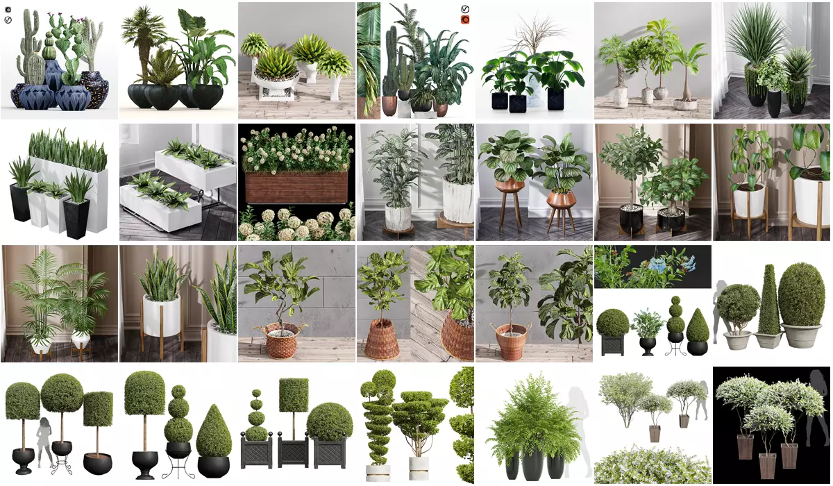 29 Different SETS Of Pot plants Flowers SET VOL06 3D Model Collection_0