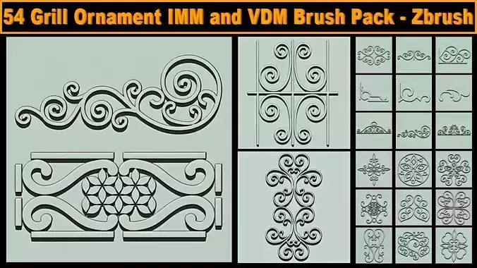54 Grill Ornament IMM and VDM Brush Pack for Zbrush