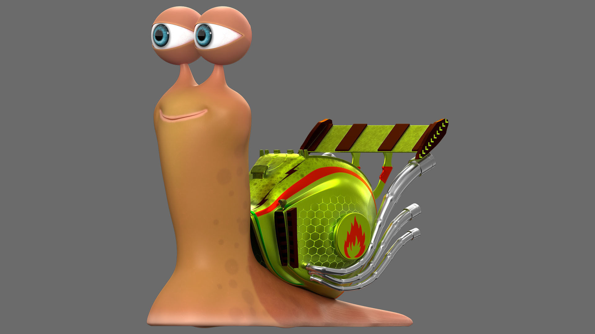 Cartoon Snail racing Turbo car 3D Low-poly 3D model_1