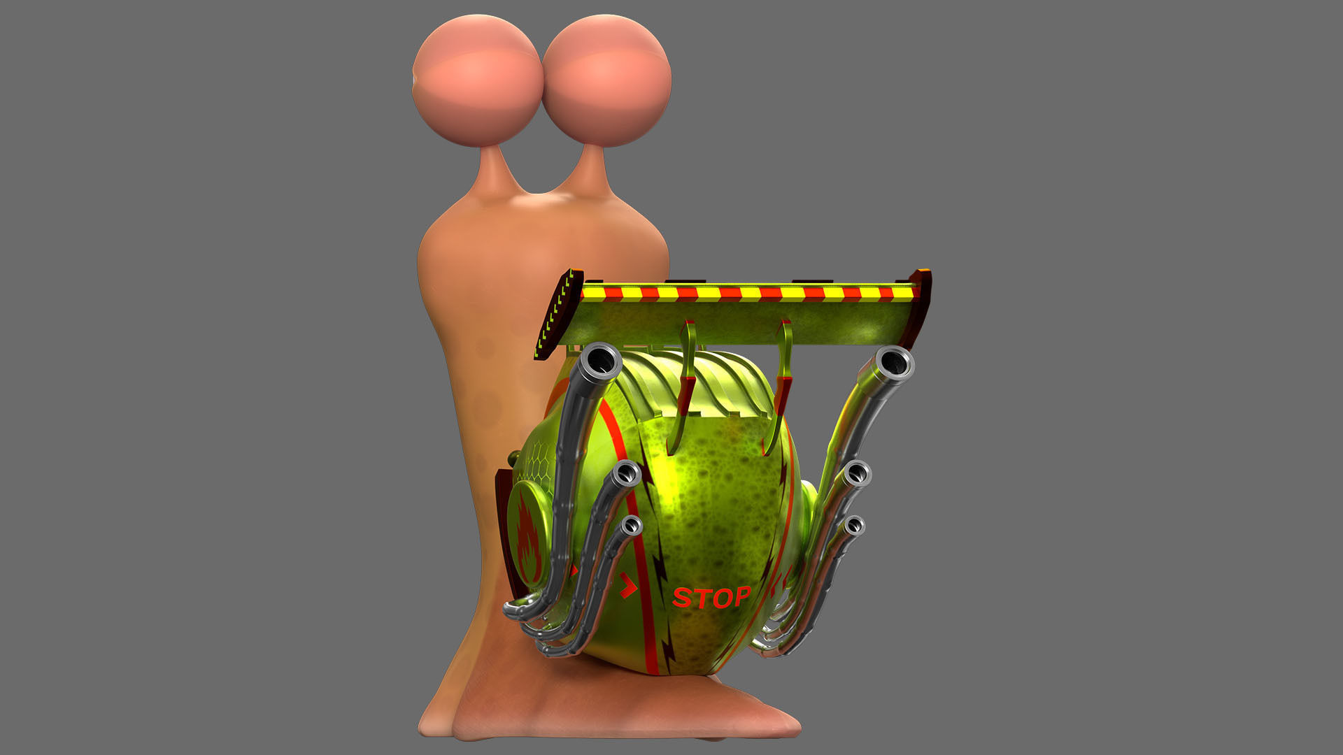 Cartoon Snail racing Turbo car 3D Low-poly 3D model_3