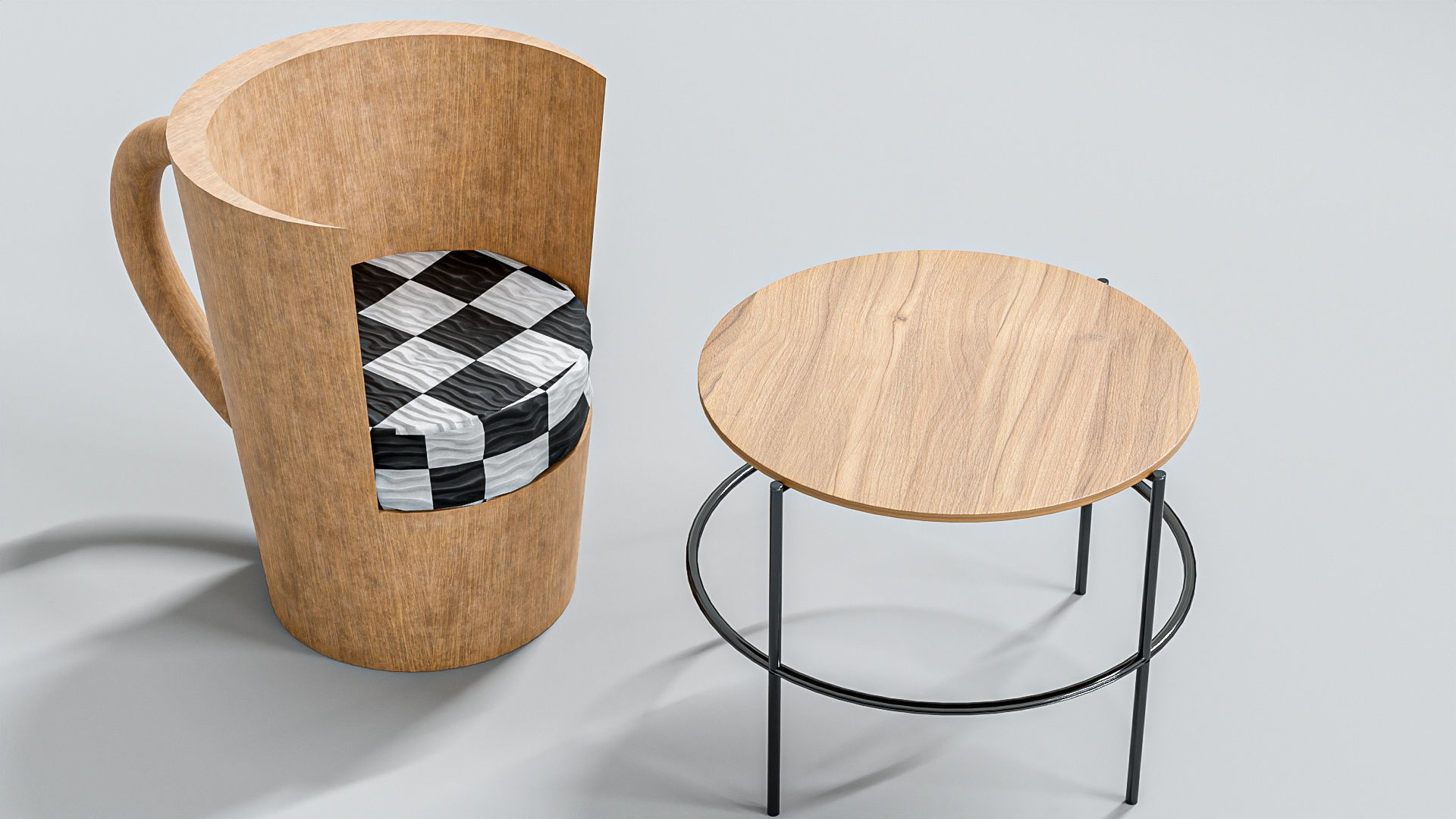 Cup Chair with Table Low-poly 3D model_5
