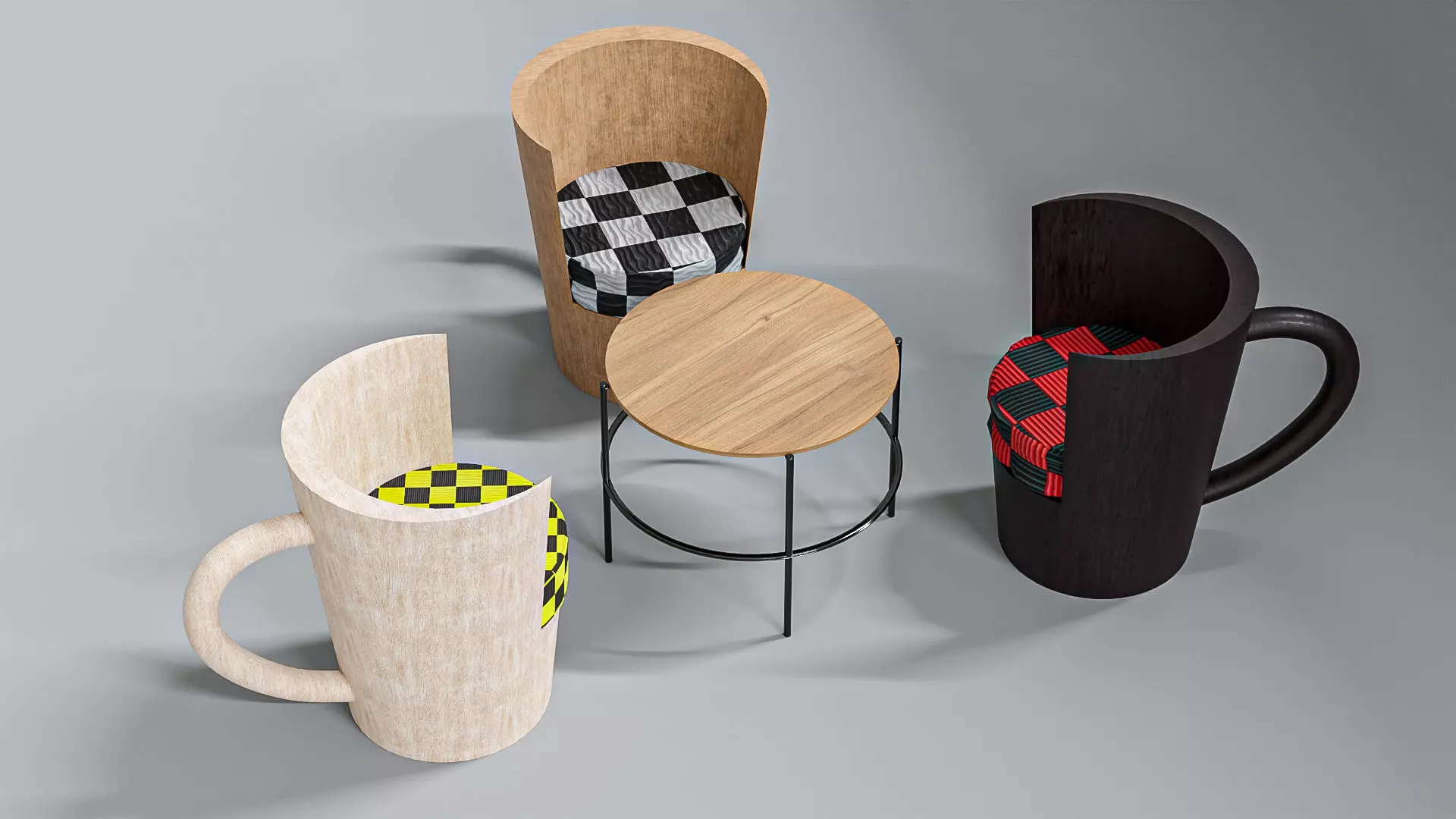 Cup Chair with Table Low-poly 3D model_0