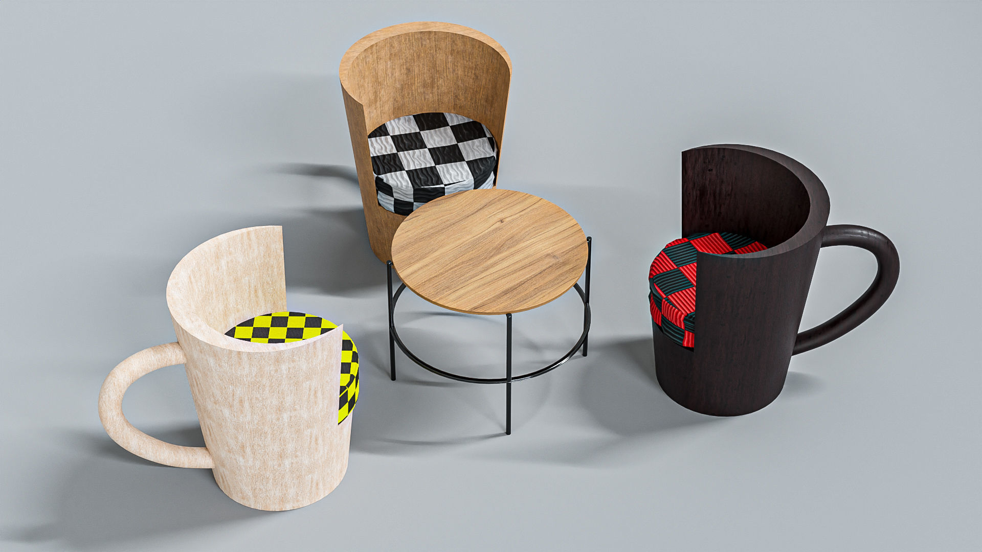Cup Chair with Table Low-poly 3D model_6