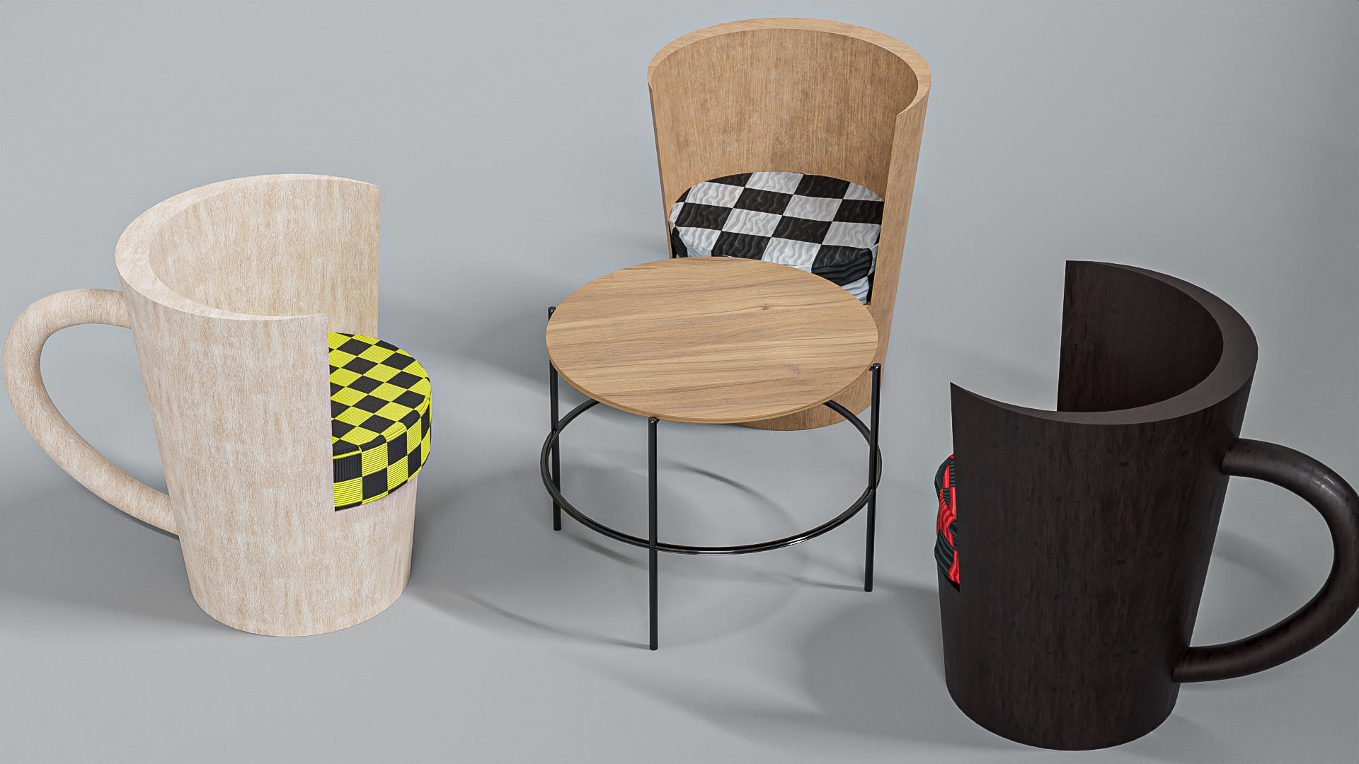 Cup Chair with Table Low-poly 3D model_1