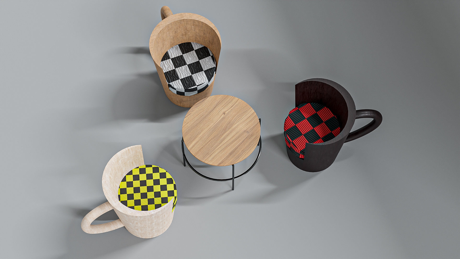 Cup Chair with Table Low-poly 3D model_2