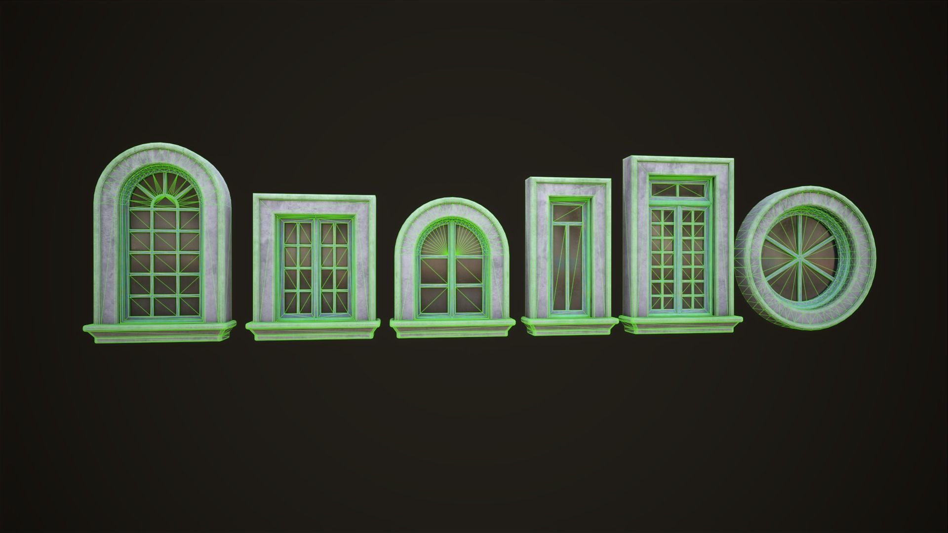 Six different windows Low-poly 3D model_5