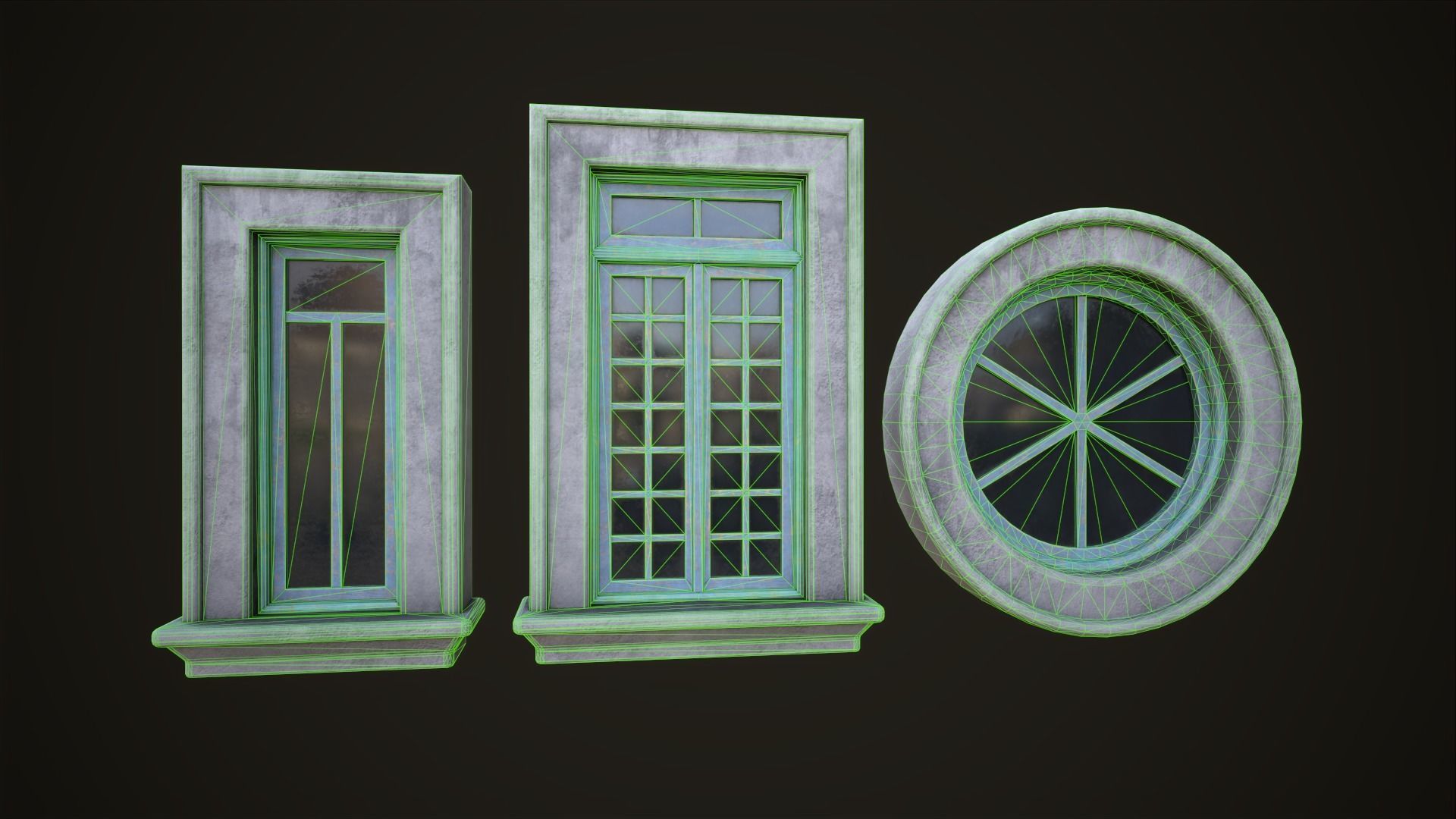 Six different windows Low-poly 3D model_12
