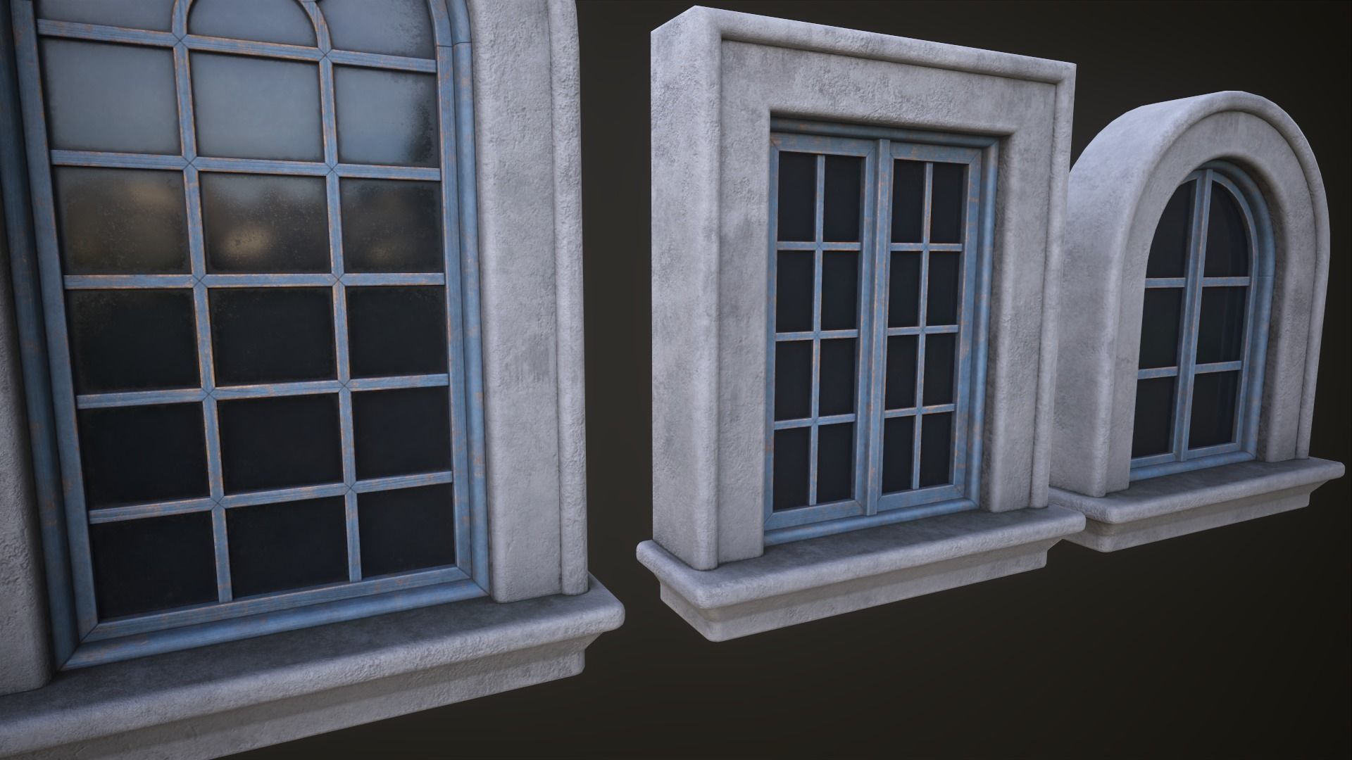 Six different windows Low-poly 3D model_7