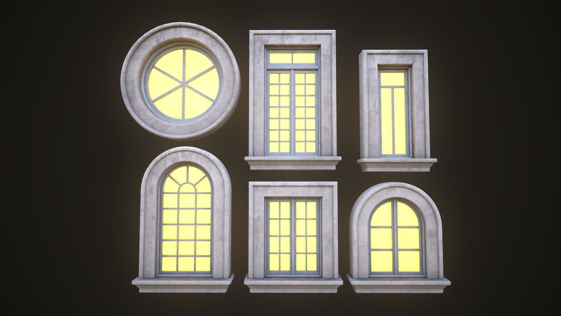 Six different windows Low-poly 3D model_6