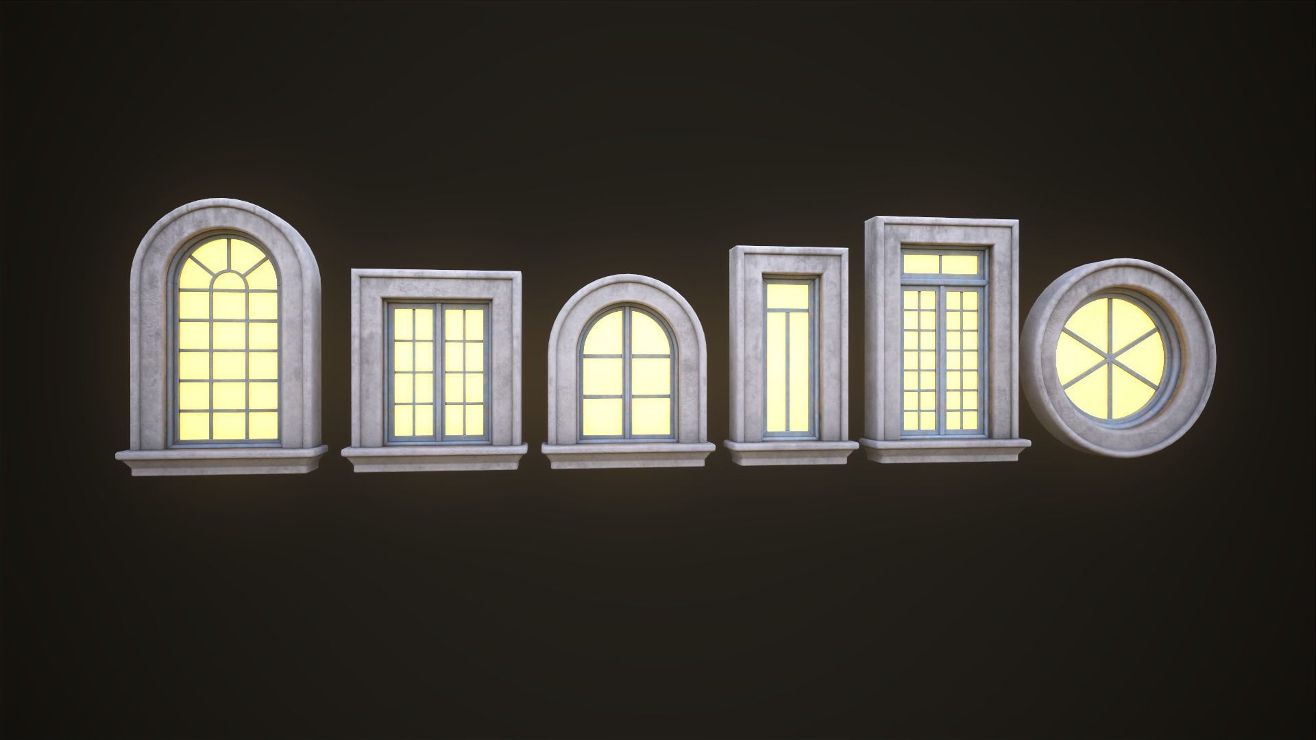 Six different windows Low-poly 3D model_4