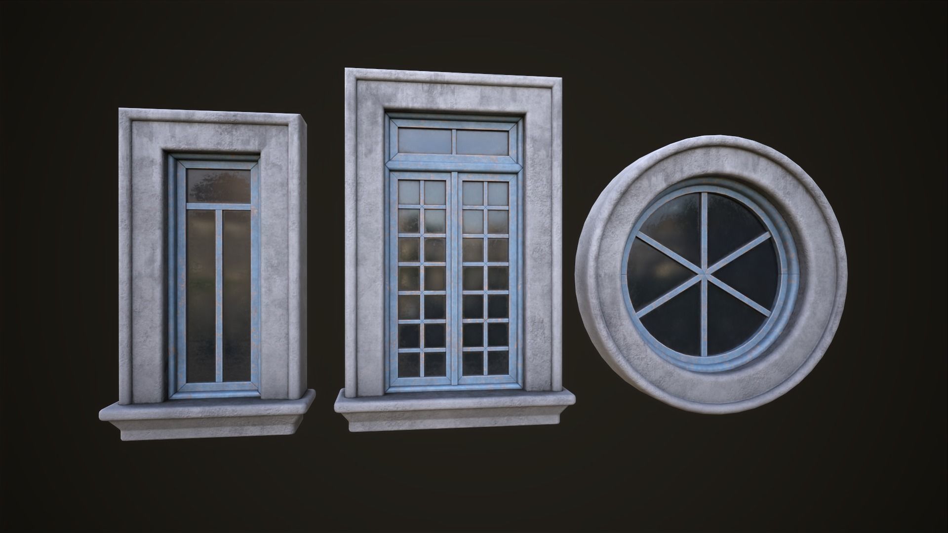Six different windows Low-poly 3D model_2