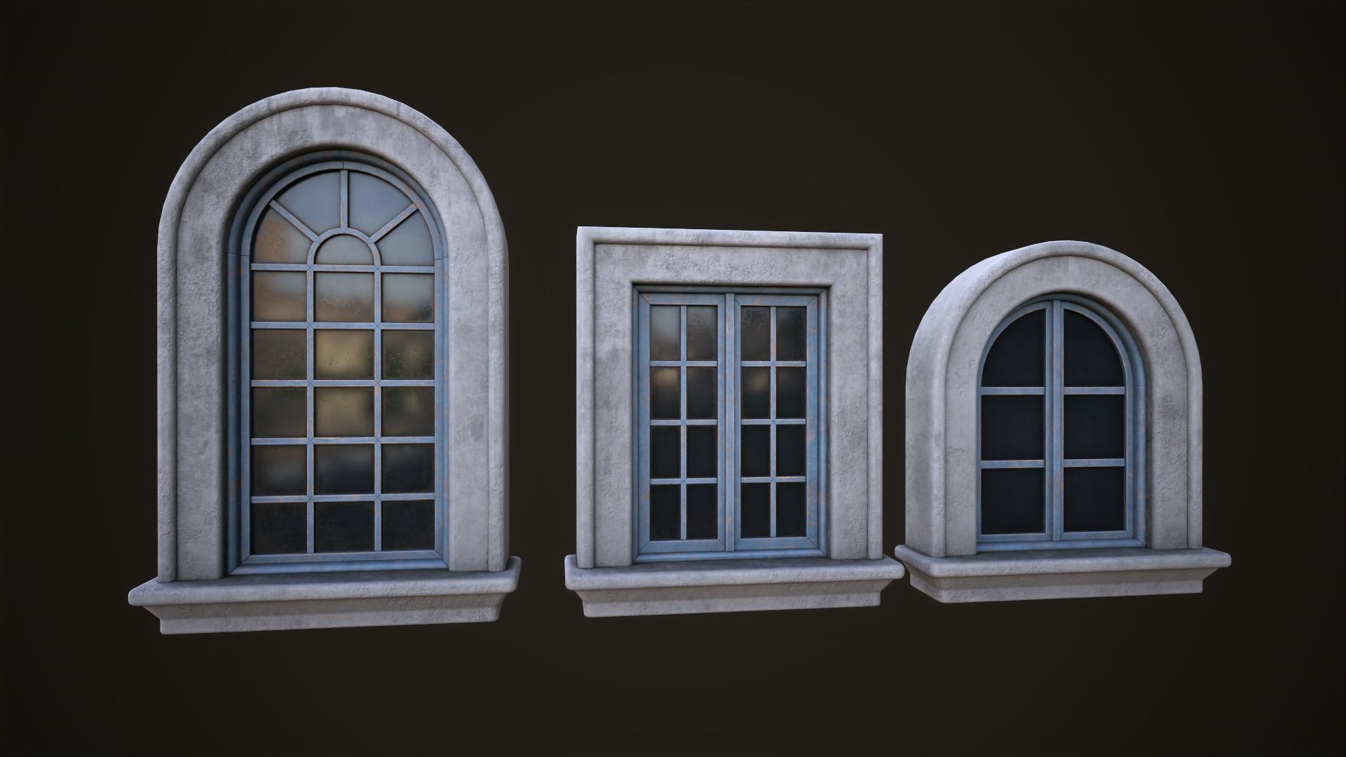 Six different windows Low-poly 3D model_1