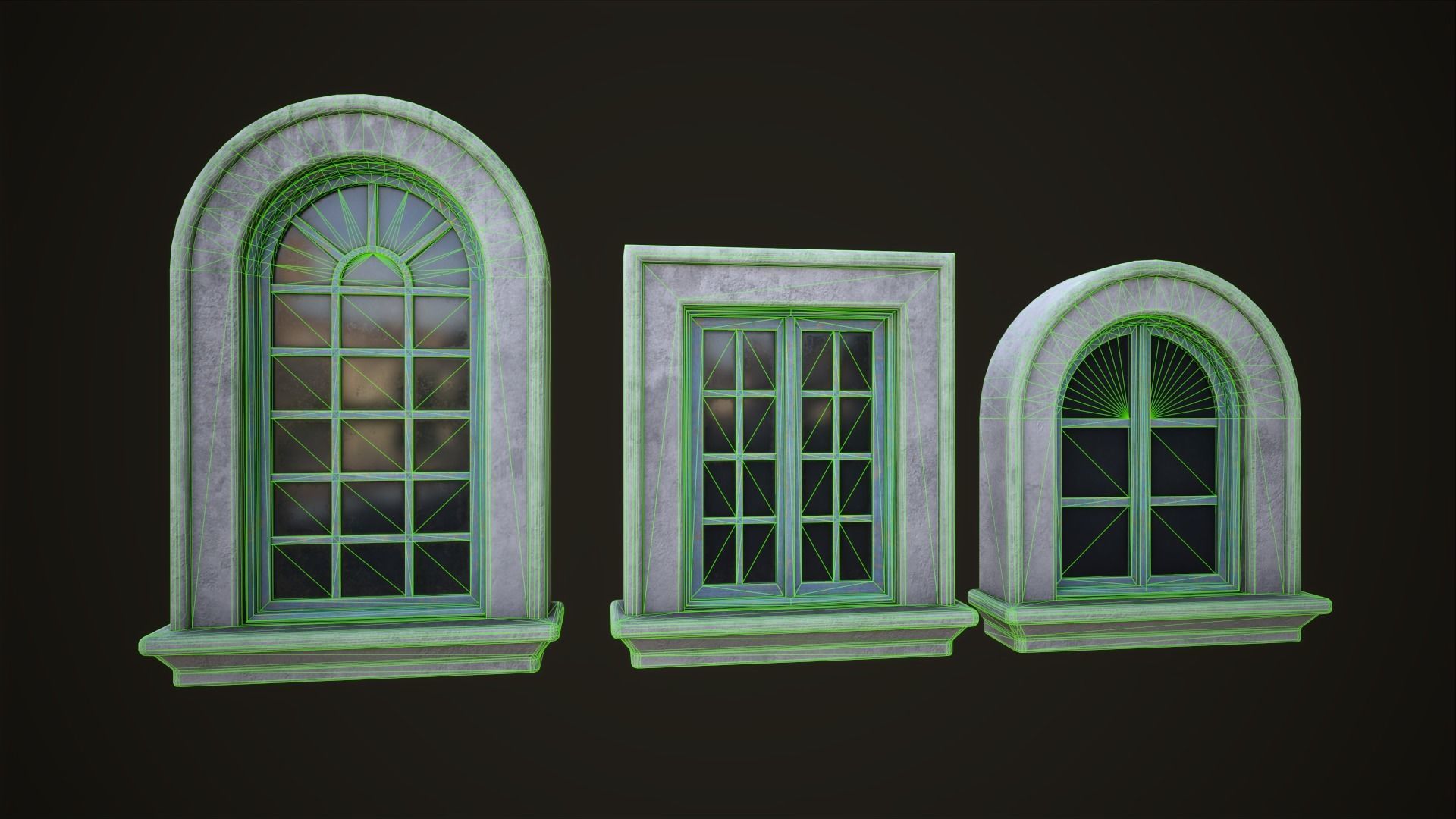 Six different windows Low-poly 3D model_11