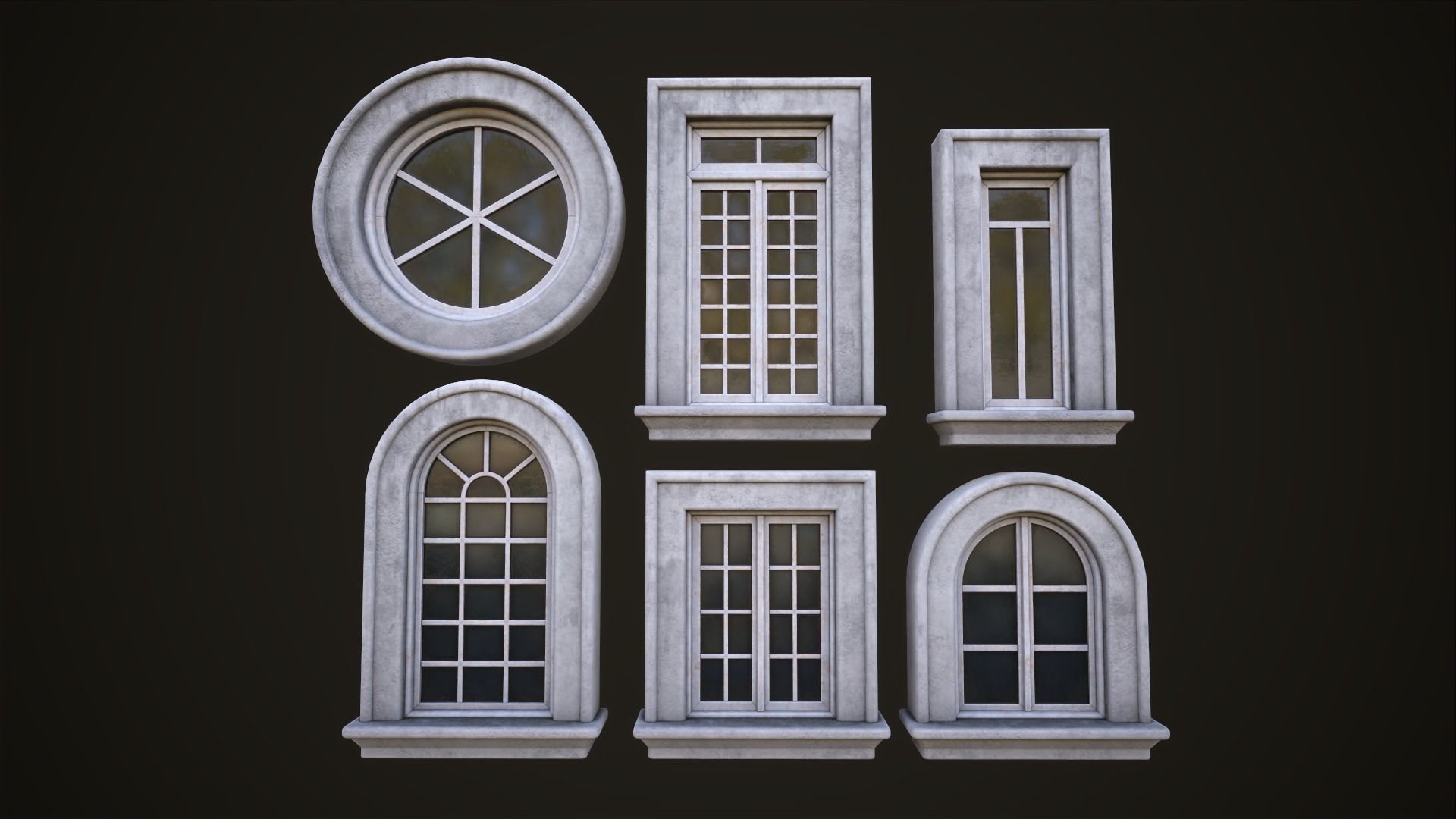 Six different windows Low-poly 3D model_10
