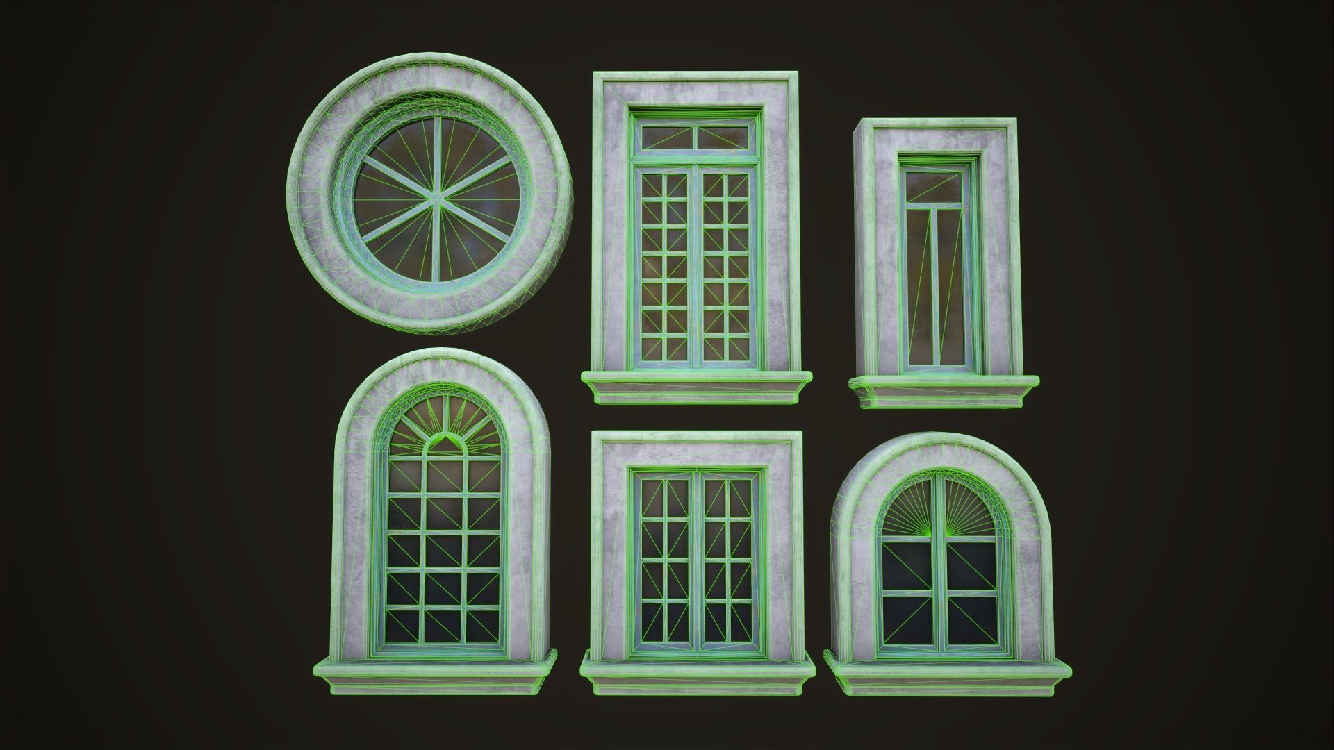 Six different windows Low-poly 3D model_13